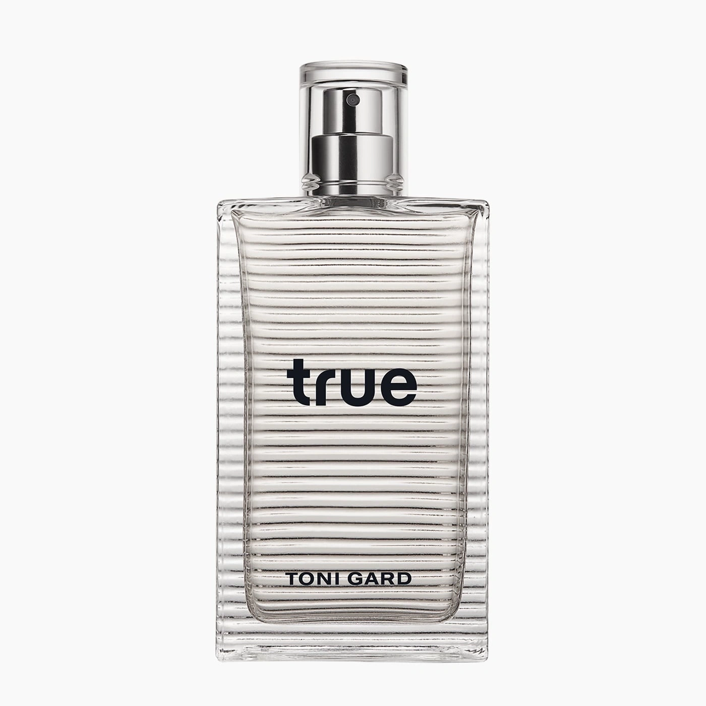 Parfümflasche mit der Aufschrift "true" von Toni Gard, transparent