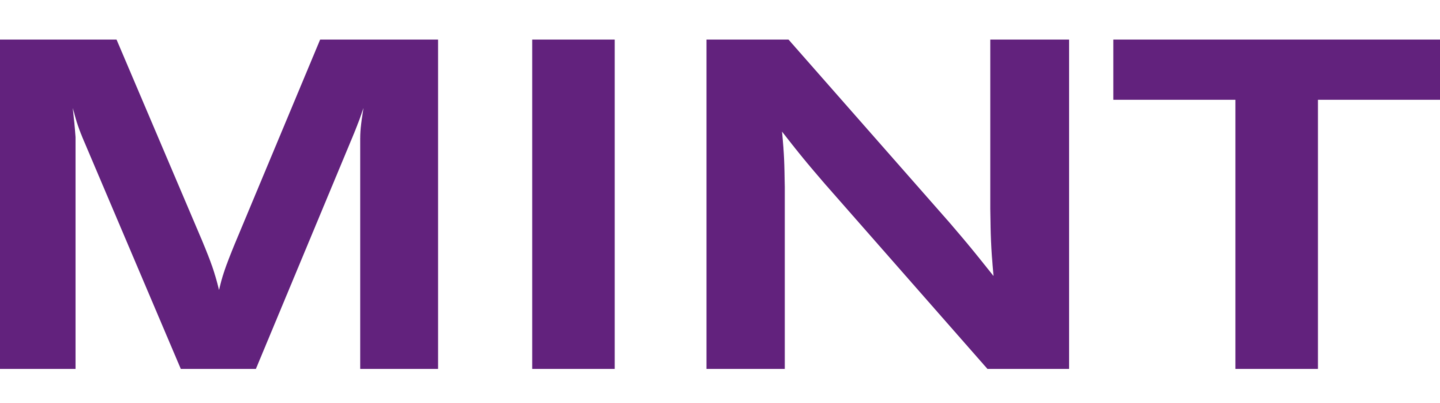 The word MINT in purple font on a black background.