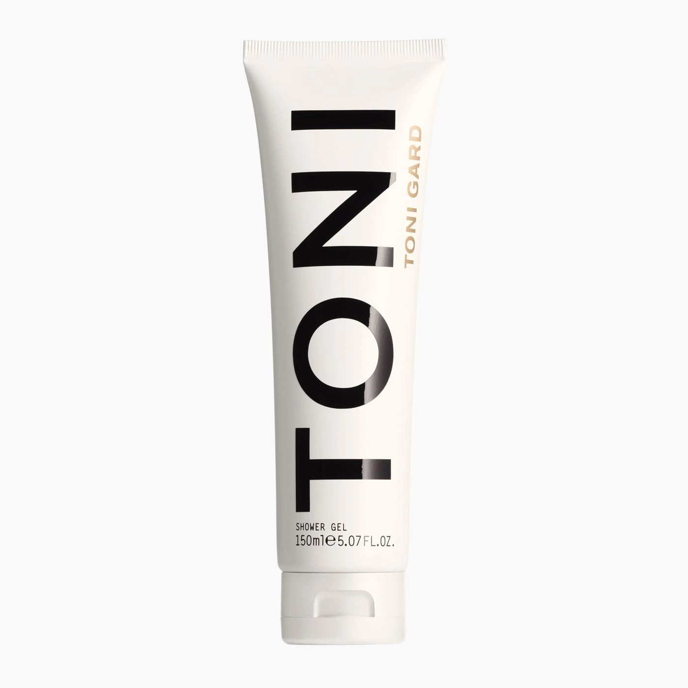 Toni Gard shower gel tube, white, with black lettering and volume indication