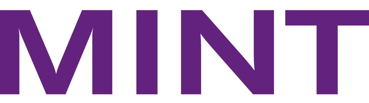 The word MINT in purple font on a black background.