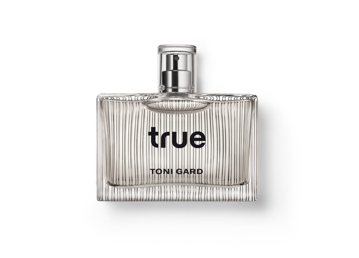 Perfume bottle with the word 'true' and the name 'TONI GARD'